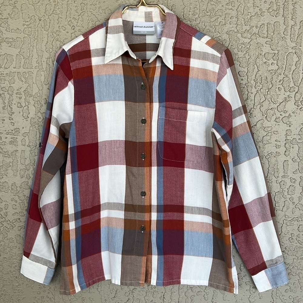 Vintage Alfred Dunner Plaid Button Down Shirt Roll Tab Lightweight Shacket - Picture 3 of 12